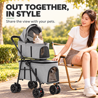 Poussette pliable à double étage pour animaux de compagnie, avec paniers amovibles, fenêtres en maille, imperméable, en aluminium, 4 roues, pour chats et petits chiens