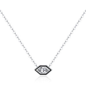 Vente chaude <span class=keywords><strong>prix</strong></span> de gros émail noir avec pendentif Zircon brillant collier géométrique 925 Sterling mode colliers en argent fin - Product Image 3