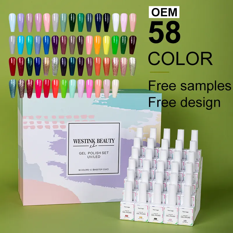 CaiXuan 10ml 60pcs/kit Northern Europe Series 58 Colors Private Label Professional Soak Off Led Uv Gel Nail Polish Set