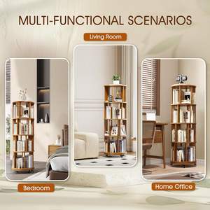 Estantería giratoria de 360 ° para sala de estar, <span class=keywords><strong>torre</strong></span> con ruedas bloqueables, estantería giratoria de madera maciza, estantería de esquina de 4 niveles - Product Image 5