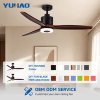 Ventilateur de plafond LED 52 pouces avec télécommande, moteur BLDC, pales en bois, pour salon et salle à manger de villa, fabrication OEM ODM