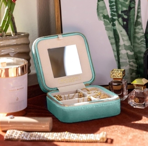 Organisateur de bijoux de voyage en velours bleu vert avec miroir, articles préférés, meilleurs cadeaux - Product Image 6