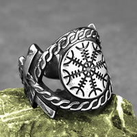 Bague de boussole viking nordique en acier inoxydable pour homme, motif Vegvisir, bijoux celtiques vintage