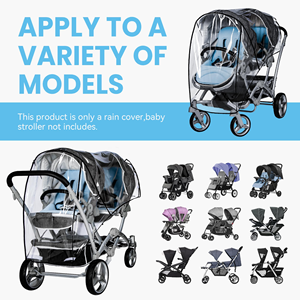 Housse de pluie universelle imperméable pour poussette double tandem, pour sièges avant et arrière, poussette jumelle - Product Image 6