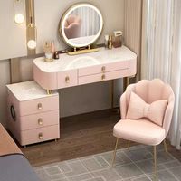 Petit bureau de maquillage avec miroir, ensemble de coiffeuse blanc rose gris avec tiroir de rangement pour chambre à coucher