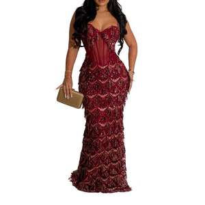 Vestidos de Noche Elegantes para Mujer, de Venta Directa, Sin Cuello, Maxi, con Lentejuelas, Transparentes, con Tirantes Finos, para Cenas y Fiestas - Product Image 5