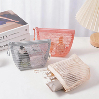Trousse de Maquillage de Voyage Personnalisée en Maille Respirante Nid d'Abeille, Pochette Cosmétique Transparente 3D Autoportante et Trousse de Toilette pour Femme