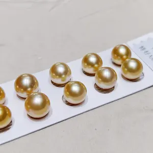 Seawater pearl natural Nanyang gold pearl round basically flawless half hold full hold loose pearl manufacturers wholesale