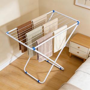 Séchoir à <span class=keywords><strong>linge</strong></span> portable pliable en métal antirouille à un seul niveau avec crochets réglables pour sacs et vêtements - Conception verticale durable - Product Image 3