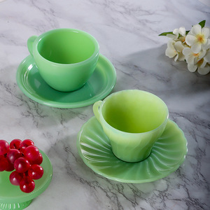 Jade Porcelain Coffee <b>Cup</b> And Saucer <b>Set</b> Round Solid Color For Afternoon Tea Home Use - Product Image 4