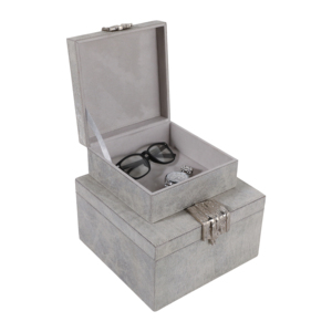 Scatole Decorative in Ecopelle con Coperchio per Gioielli e Oggetti Preziosi, Elegante Set di Due in Grigio per Arredamento Casa - Product Image 3