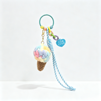 Porte-clés en peluche au crochet, forme canard crème glacée, esthétique mignonne, avec anneau de perles colorées et cordon tressé, doux, fait main, breloque de sac, idéal pour les fêtes