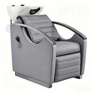 Fauteuil de lavage en cuir PU gris clair avec repose-pieds réglable, unité de lavage de salon traditionnelle, logo personnalisé - Product Image 3