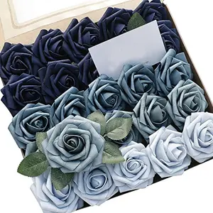 Kotak hadiah terlaris busa Pe mawar dengan batang simulasi 25 "bunga dekorasi rumah warna-warni grosir bunga mawar