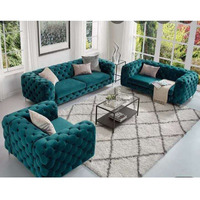 Ensemble de canapés Chesterfield de luxe royal en cuir et velours avec pieds dorés pour salon
