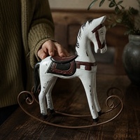 Figurine de cheval à bascule en bois blanc et métal, motif décoratif, pour table, salon, bureau, étagère et décoration rustique de la maison