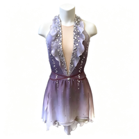 Robe de patinage artistique à dégradé violet, dos ouvert en V profond, strass, en mousseline, costume de performance de patinage, sur mesure OEM