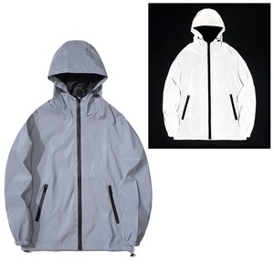 Veste réfléchissante couleur gris argenté, avec bande réfléchissante, capuche / coupe-vent réfléchissant pour la course nocturne - Product Image 3