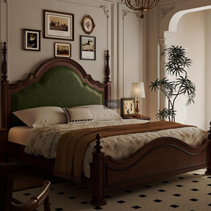 Lit double américain rétro distinctif, adapté aux chambres <span class=keywords><strong>d</strong></span>'hôtes de luxe, structure en bois massif, rembourrage haut de gamme - Product Image 4