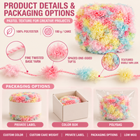 Fil fantaisie touffeté ombré à pompons, couleur bonbon pastel, moelleux, pour coussin au crochet et punch needle DIY, faible MOQ, vente en gros