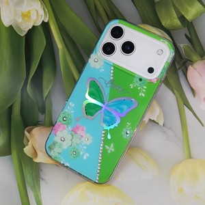 Funda Protectora para Teléfono con Diseño de Mariposa Holográfica, con Brillantina Floral y Pedrería, para <span class=keywords><strong>iPhone</strong></span> 17 Pro Max 16 15 14 13 12 11 <span class=keywords><strong>7</strong></span> 6 Samsung - Product Image 4