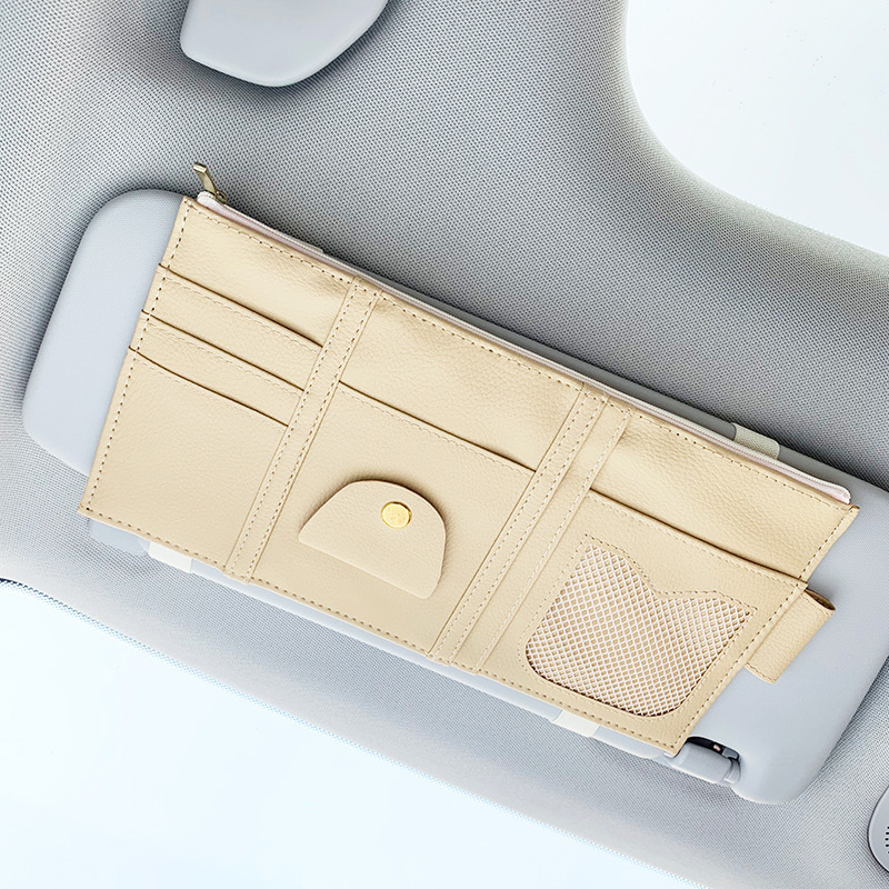 Car Sun Visor Organizer With Multi-Pockets & Zipper - PU Leather, Blue, Keeps Essentials Handy