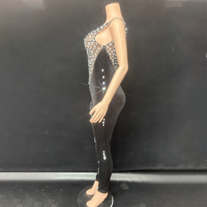 Novance Y5602 Combinaison longue élégante pour femme avec strass brillants, en <span class=keywords><strong>velours</strong></span> noir sexy, pour la pole dance - Product Image 2
