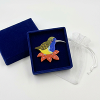 Broche Fleur Colibris Colorée Faite à la Main en Acrylique, Épingle Oiseau Animal, Bijou Tendance, Cadeau pour Femmes et Filles