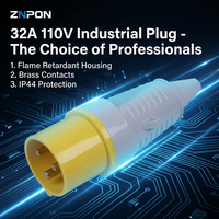 Prise industrielle mâle ZNPON 32A 110V IP44 à 3 broches avec câble jaune et cordons de raccordement pour l'industrie et l'outillage