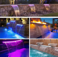 60Cm 90Cm 120Cm Acrylique Led Piscine Colorée Cascade Ip68 Chute Lame Déversoir Mur Descente D'eau Avec Télécommande Intelligente