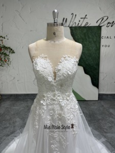 Cổ điển Vỏ ảo giác ren chapel Train tầng Chiều dài váy cưới - Product Image 5