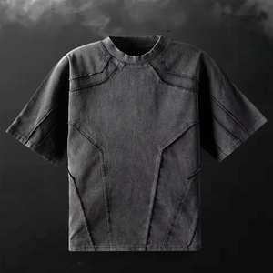 Camiseta de algodón vintage OEM al por mayor, oversize, con pedrería, efecto desgastado, gráfico DTG, corte holgado, bordes personalizados para hombre - Product Image 2