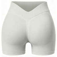Shorts de sport mi-longs pour femme, taille élastique, grande taille, avec logo personnalisé, froncés, sans coutures, respirants, séchage rapide, en Spandex/Nylon, couleur unie, anti-roulement