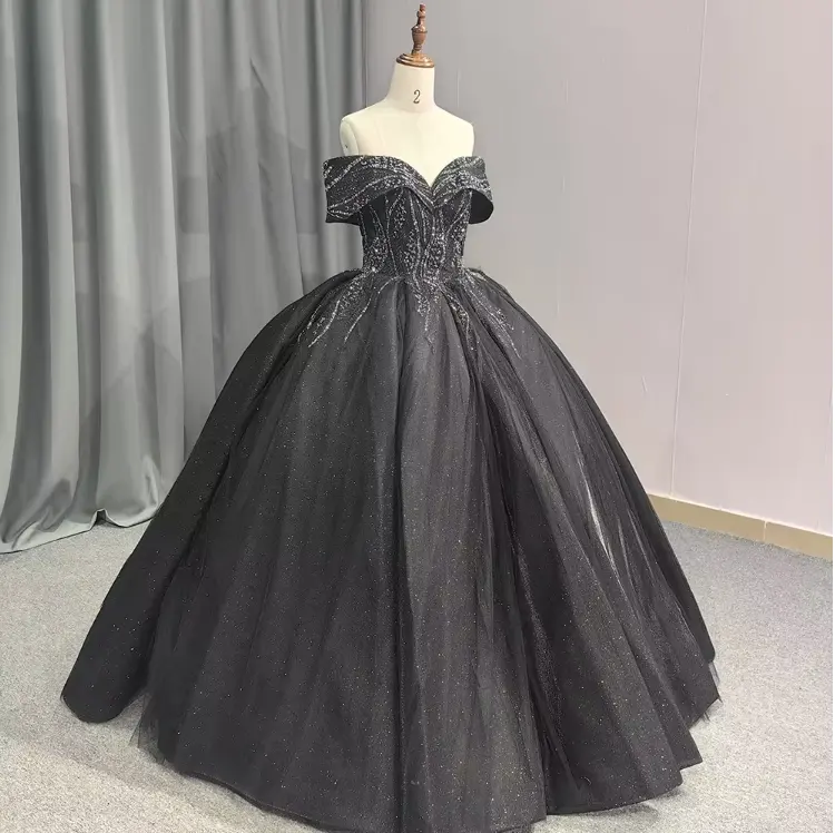 QD1652 Black Sequin Sparkly Bling Bling Sweetheart Quinceanera Dresses Ball Gown Princess Dress New Designs Ball Gowns Puffy