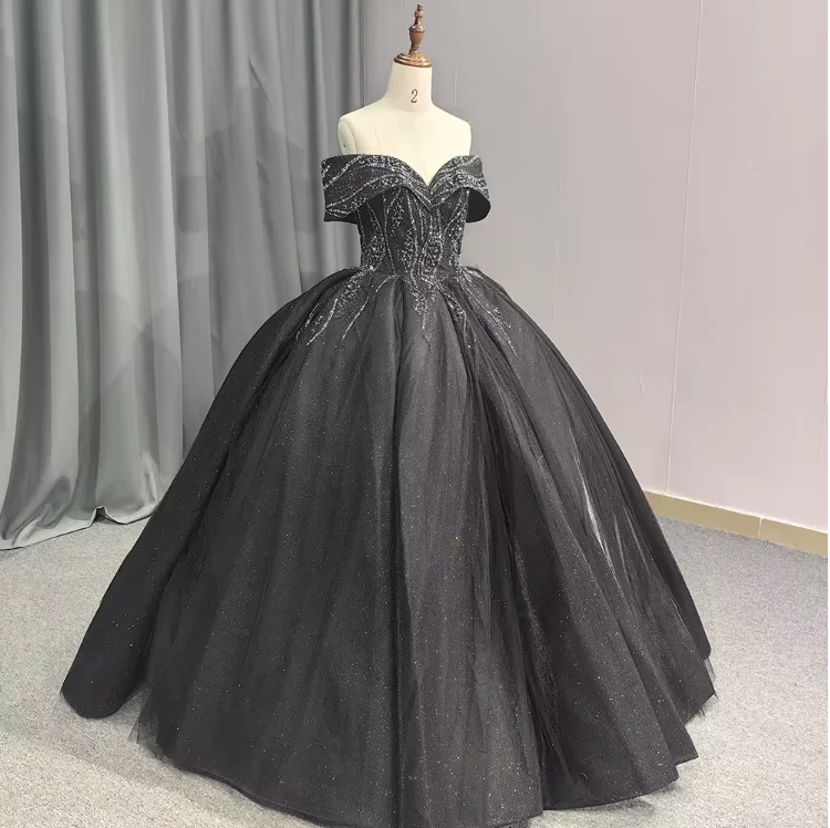 QD1652 Black Sequin Sparkly Bling Bling Sweetheart Quinceanera Dresses Ball  Gown Princess Dress New Designs Ball Gowns Puffy