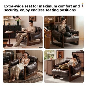 Fauteuil individuel style mi-siècle pour salon, balcon, chaise longue inclinable, rustique, en bois massif, style médiéval, décontracté - Product Image 4