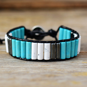 Natural Turquoise Leather Wrap <b>Bracelet</b> <b>Red</b> Turquoise Unisex Fashion Jewelry Jinhua Origin LZB2005069 - Product Image 4