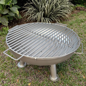 Bowl de Fogo Redondo Moderno em Aço Inoxidável com Pernas e Alças para Cozinha ao Ar Livre - Product Image 1