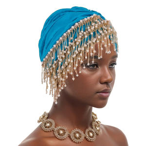 Vente en Gros Dernière Collection Coiffes Nigérianes Aso <span class=keywords><strong>Oke</strong></span> pour Femmes, Bandeaux à Paillettes et Perles Dorées, Turbans Musulmans Africains de Luxe Unis - Product Image 6