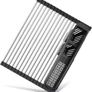 Stainless Steel Expandable Roll-up Dish Drying Rack Over Sink <b>Kitchen</b> Rolling Dish Drainer <b>Storage</b> Holder and Rack - Product Image 1