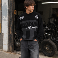 Suéter de Punto Jacquard Vintage para Hombre, Estilo Racing, Oversize, Cuello Redondo, para Marcas de Moda Urbana