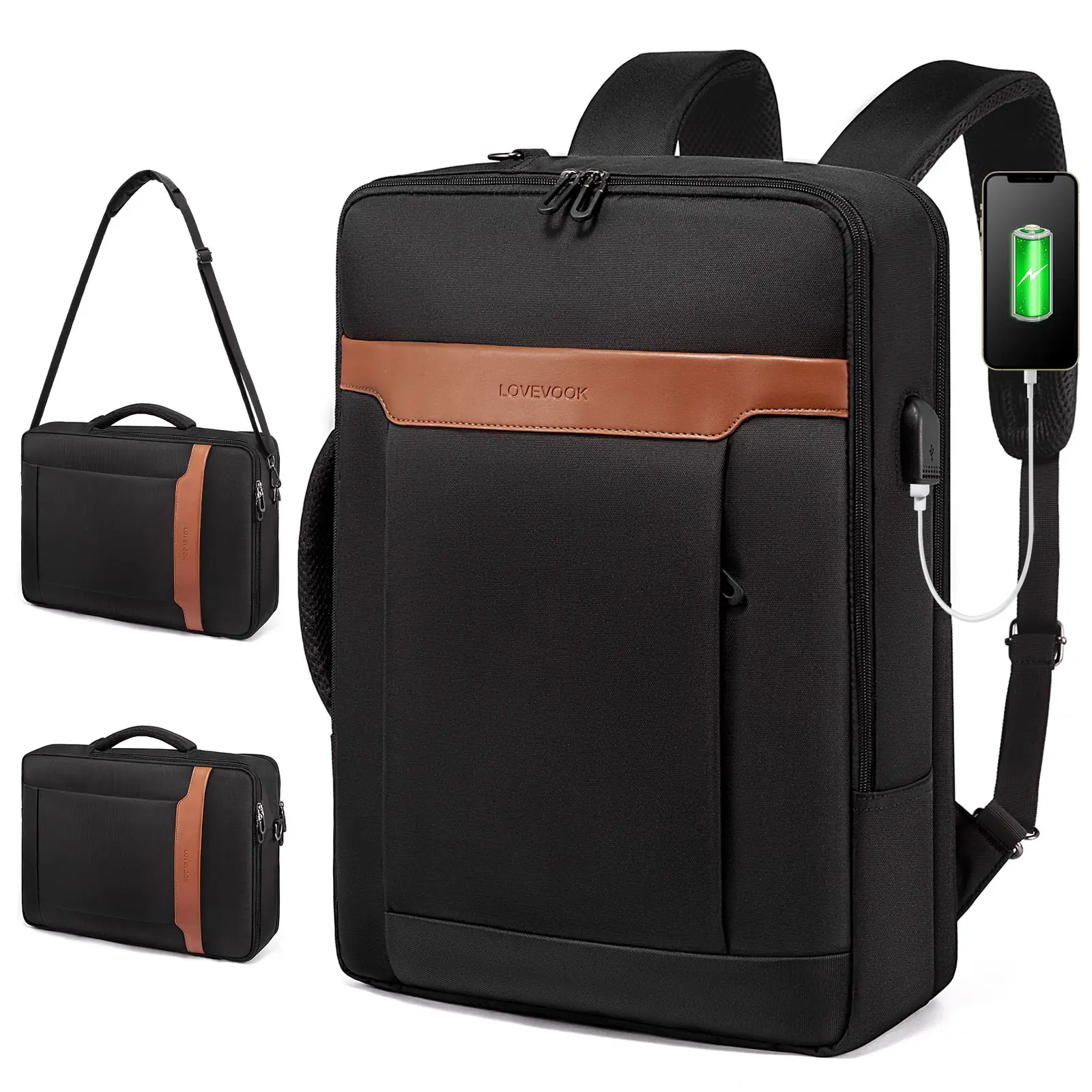 LOVEVOOK 2023 custom Multi-function 3 in 1 Men's Messenger Bag Business Briefcases fit 15.6 Travel Office Laptop bags backpacks