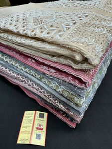 Costumes semi-cousus en soie rose gracieux Chikankari Mukaish chemise brodée à la main Dupatta motif solide droit - Product Image 4