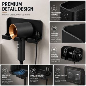 Soporte de Pared para Secador de Pelo de Baño, Sin Taladro, Plástico ABS, Organizador de Almacenamiento para Salón y Hogar - Product Image 5