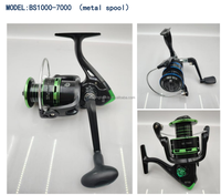 Moulinets de pêche spinning noirs personnalisables OEM 1000~7000, pour gaucher, en métal, pour la pêche à la traîne et au lancer, système à deux vitesses, rapport de transfert 5.2:1, pour rivière