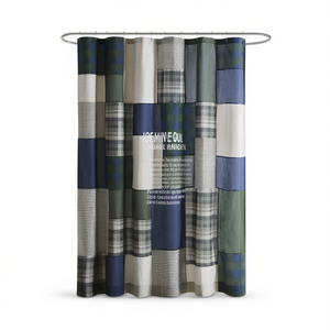 Rideau de douche en coton à motifs imprimés numériquement, style classique traditionnel, décoration de salle de bain - Product Image 1