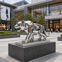 Escultura de Tigre de Acero Inoxidable Pulido a Espejo, Moderna y Personalizada, para Centros Comerciales y Plazas Exteriores