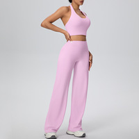 Combinaison à capuche brossée double face unie pour femmes et pantalon de yoga à jambes larges Ensemble deux pièces