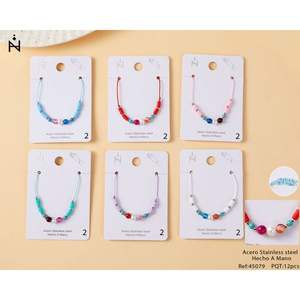 Ensemble de bracelets en acier inoxydable avec perles imitation perle, bijoux faits à la main, 12 pièces, cadeau unisexe, style tendance - Product Image 1