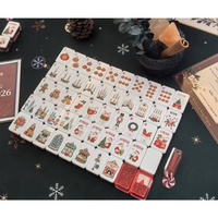 Siap Kirim Set Mahjong Klasik Merah Natal Amerika, 160 Buah Ubin Akrilik Berukir dengan Kotak Hadiah untuk Hadiah Liburan